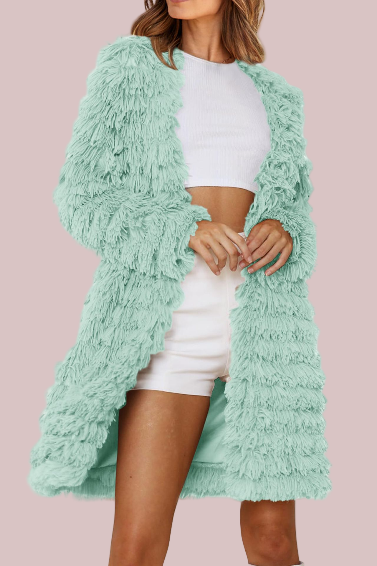 Women’s Longline Cardigan – Shaggy Texture – Relaxed Fit – Open Front Layering Piece