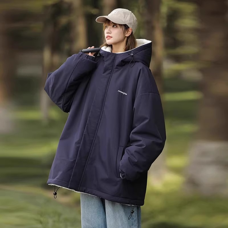 Women’s Hooded Jacket – Oversized Relaxed Fit – Reversible Plush Lined – Wind Resistant
