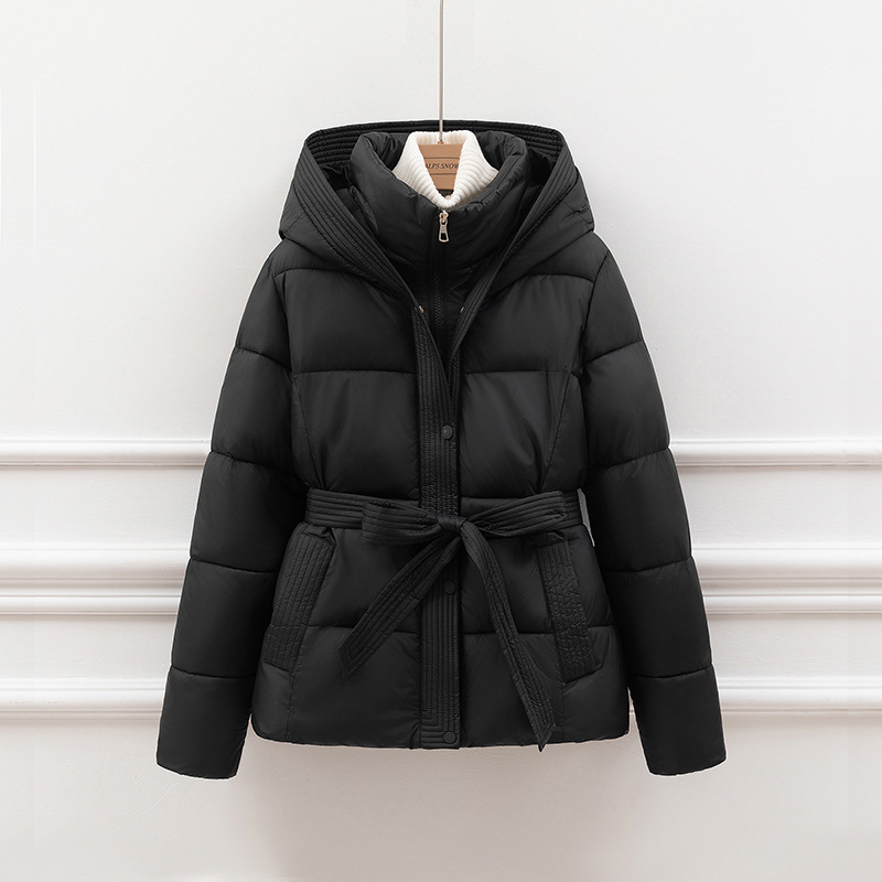 Women’s Padded Coat – Quilted Slim Fit – Hooded with Tie Waist and Pockets