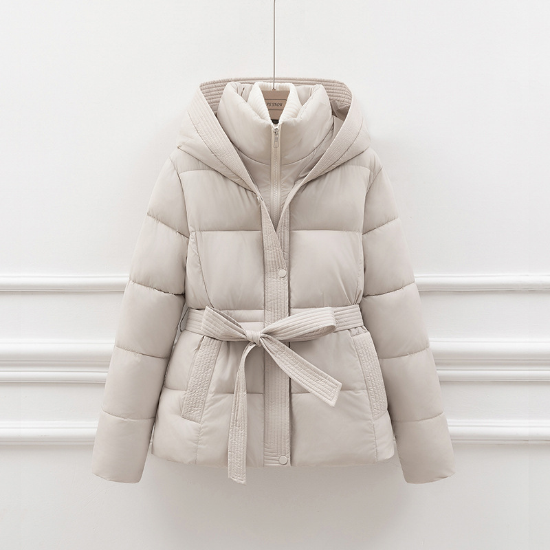 Women’s Padded Coat – Quilted Slim Fit – Hooded with Tie Waist and Pockets