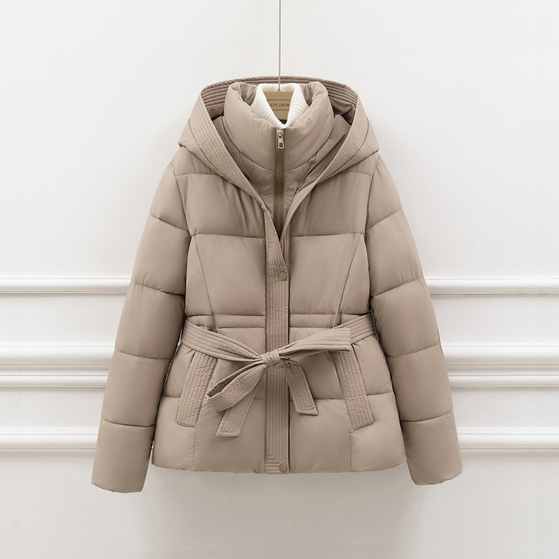 Women’s Padded Coat – Quilted Slim Fit – Hooded with Tie Waist and Pockets