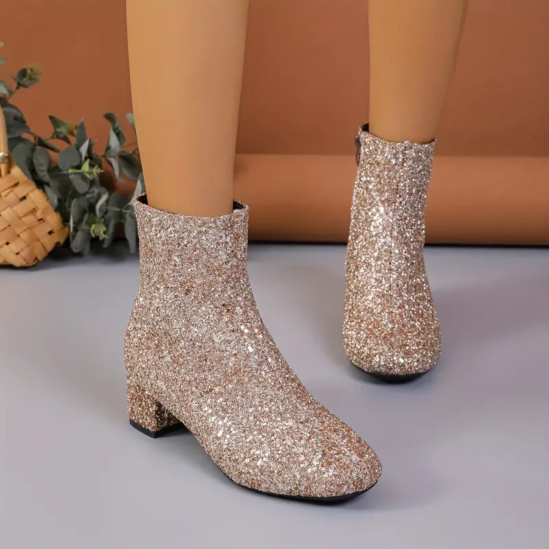 Women’s Ankle Boots - Synthetic - Almond Toe - Mid Block Heel - Side Zipper