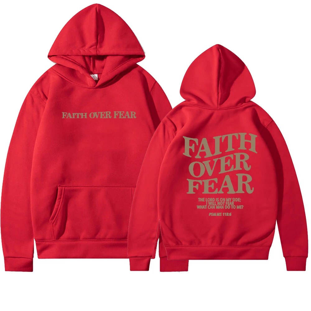 Women's drop shoulder hoodie with 'Faith Over Fear' back print