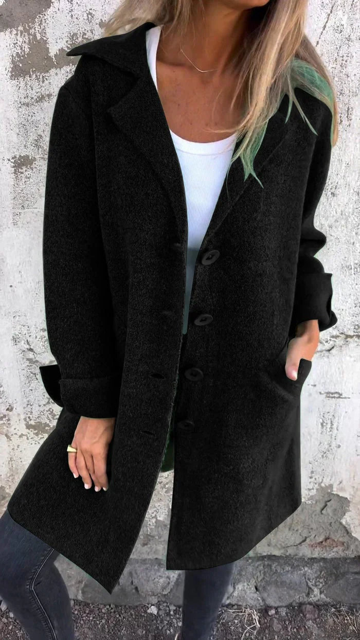 Women's long casual coat with button closure