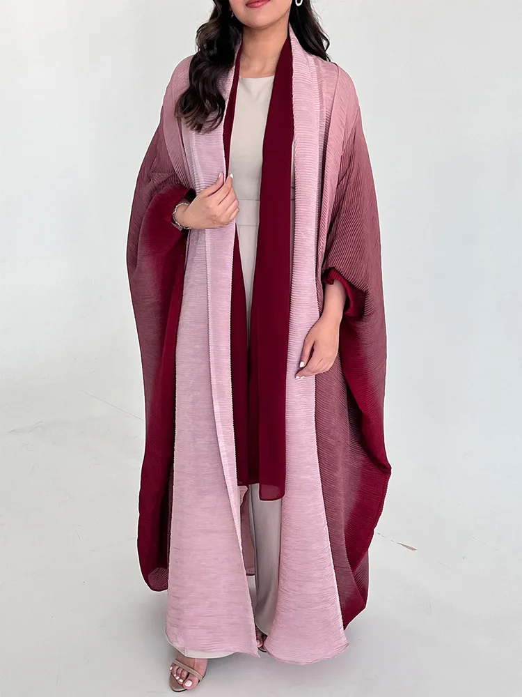 Women’s Trench Coat – Oversized Fit – Pleated Texture – Shawl Collar – Bat Sleeve