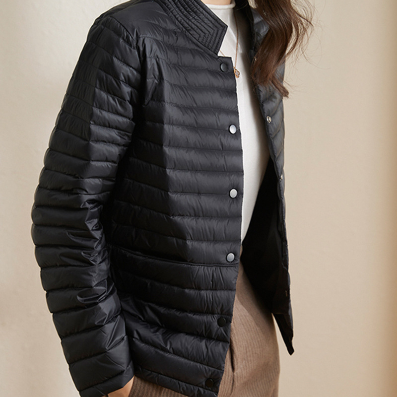 Women’s Quilted Jacket – Slim Fit – Woven Fabric – Stand Collar – Short Length