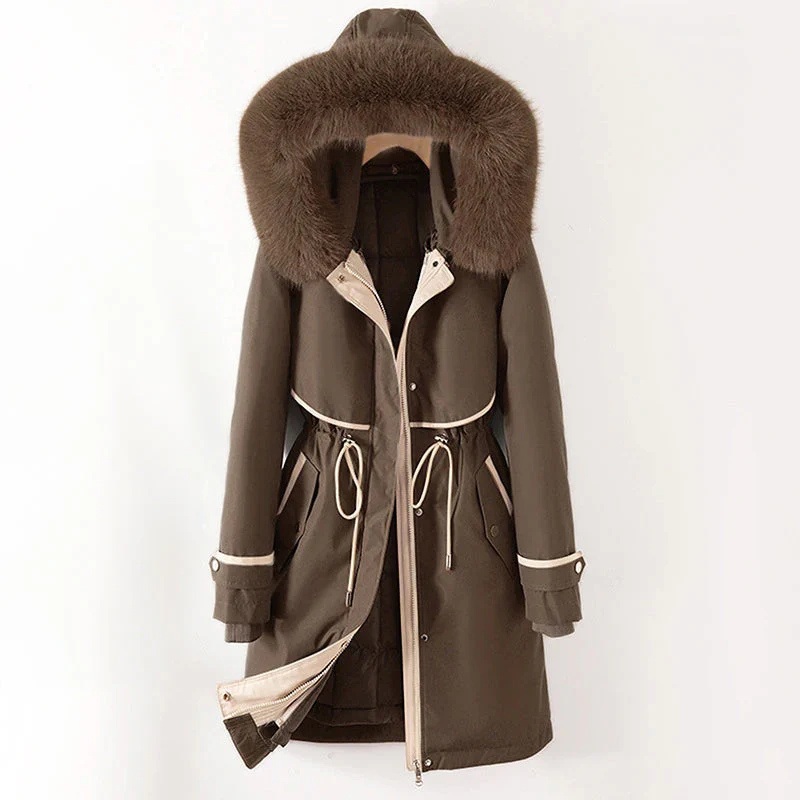 Women’s Parka Jacket – Quilted Lining – Fur Trim Hood – Adjustable Waist – Zip Closure