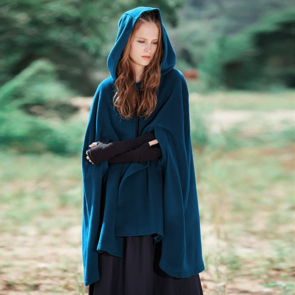 Women’s Cape – Woven Blend – Hooded – Loose Fit – Open Front – Mid Length