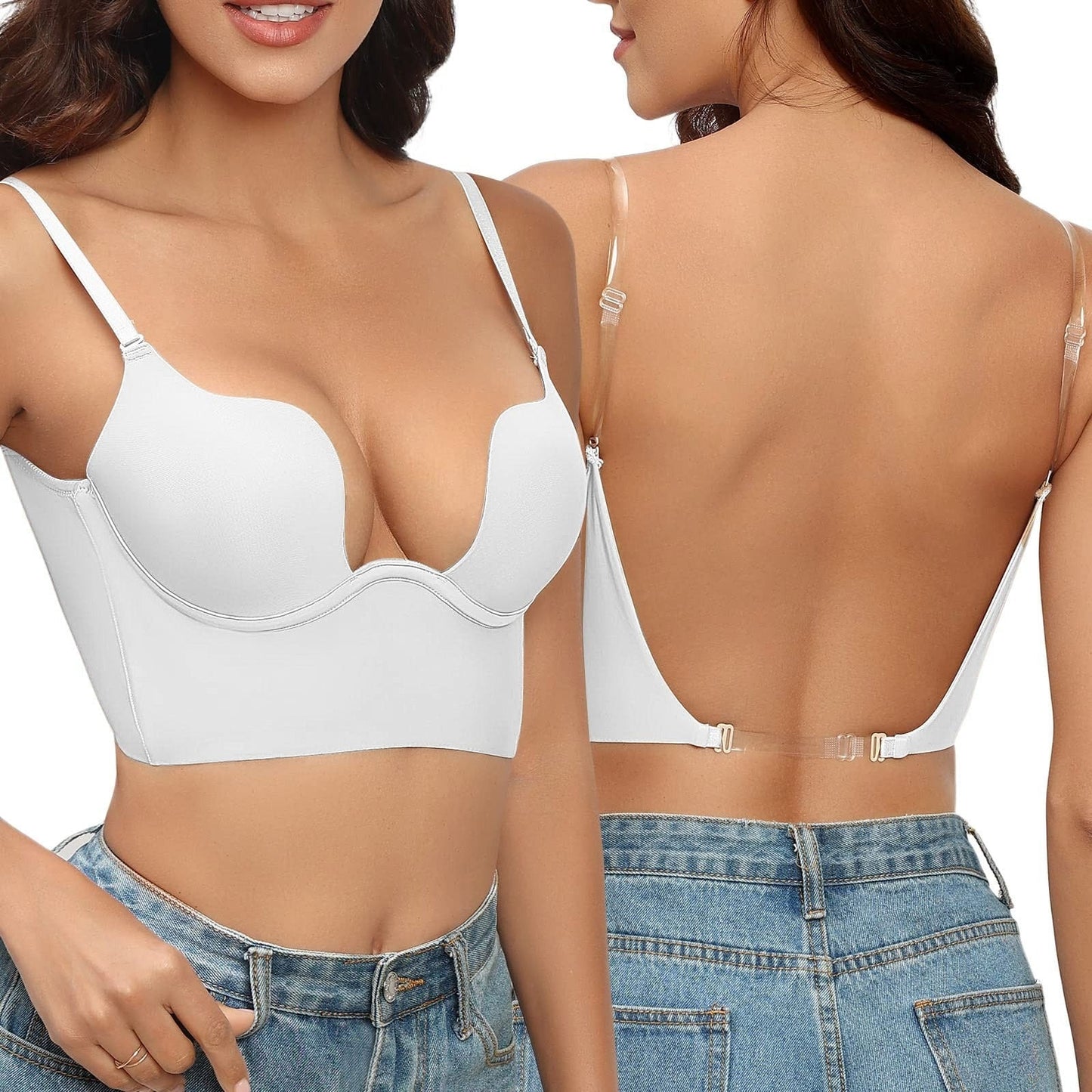 Women’s Backless Bra – Longline Seamless Fit – Molded Cups – Adjustable Straps