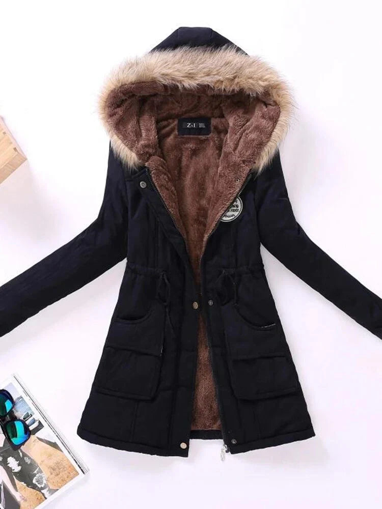Women’s Parka Jacket – Fleece Lined – Water Resistant – Faux Fur Hood – Drawstring Waist