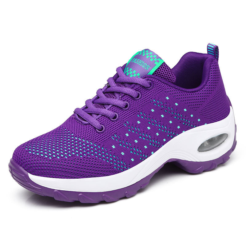 Women's Athletic Sneakers - Breathable Knit Upper - Air Cushion Support - Lace-Up Comfort