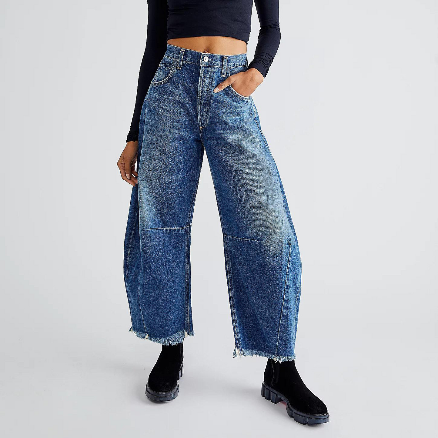 Women's comfortable retro wide leg jeans