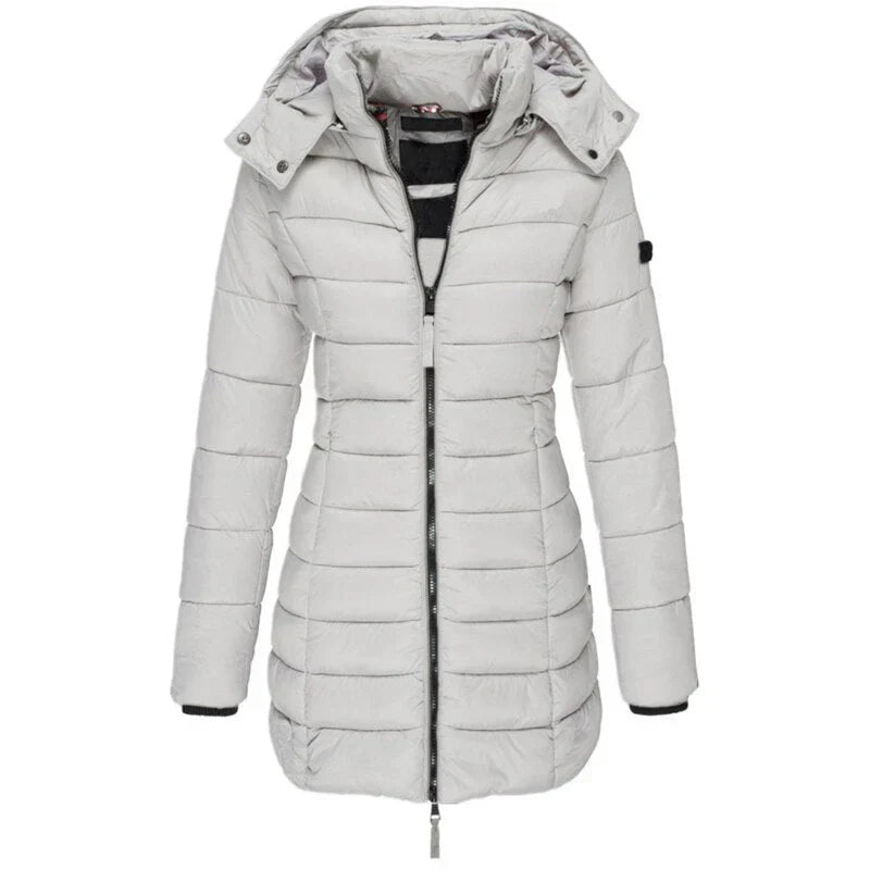 Women's mid length slim hooded jacket