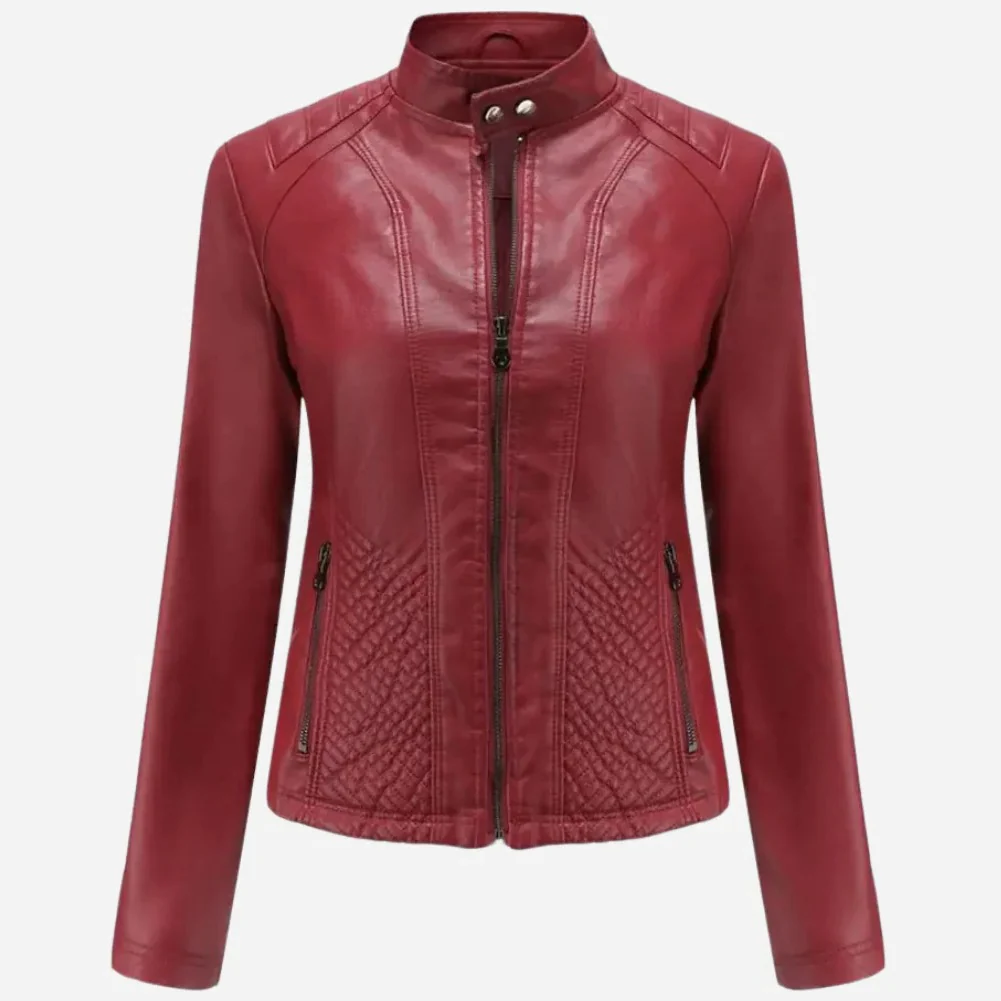Women’s Jacket – Slim Fit – Faux Leather Look – Quilted Sides – Zipper Front