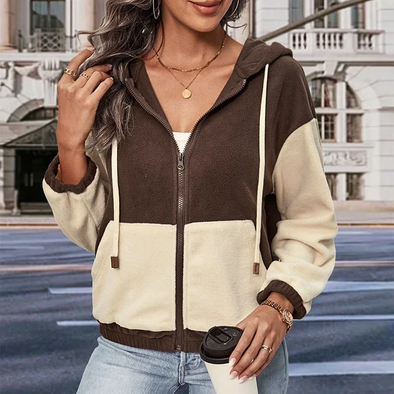 Women’s Zip-Up Hoodie – Fleece – Relaxed Fit – Striped Panels – Ribbed Hem & Cuffs