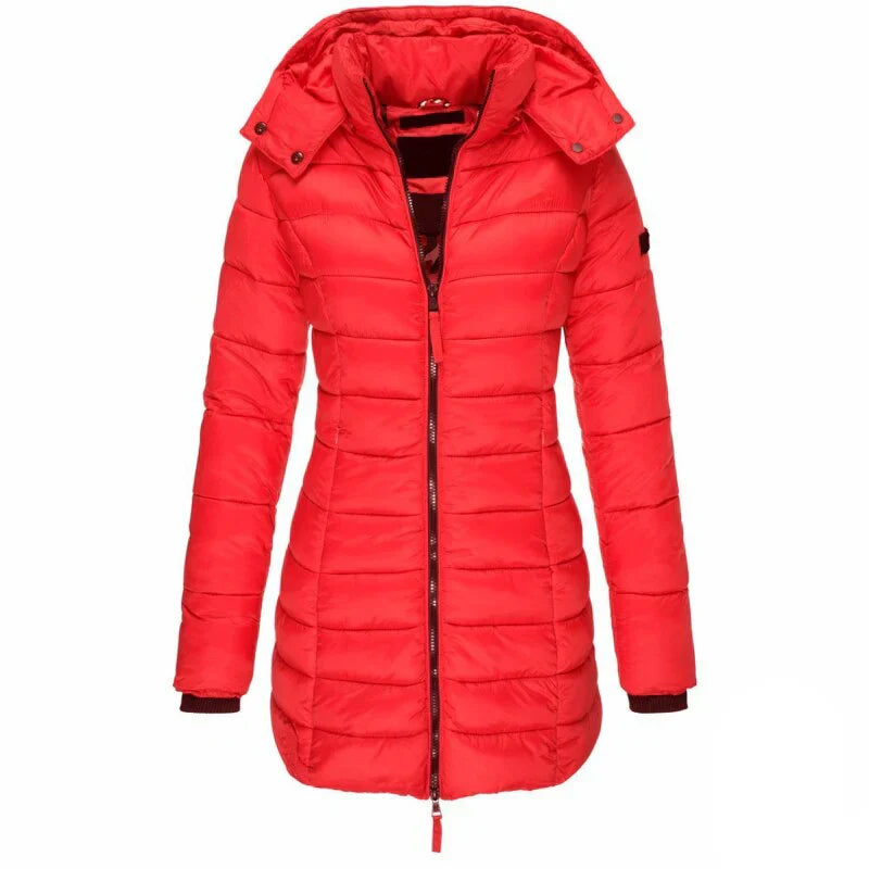 Women's mid length slim hooded jacket