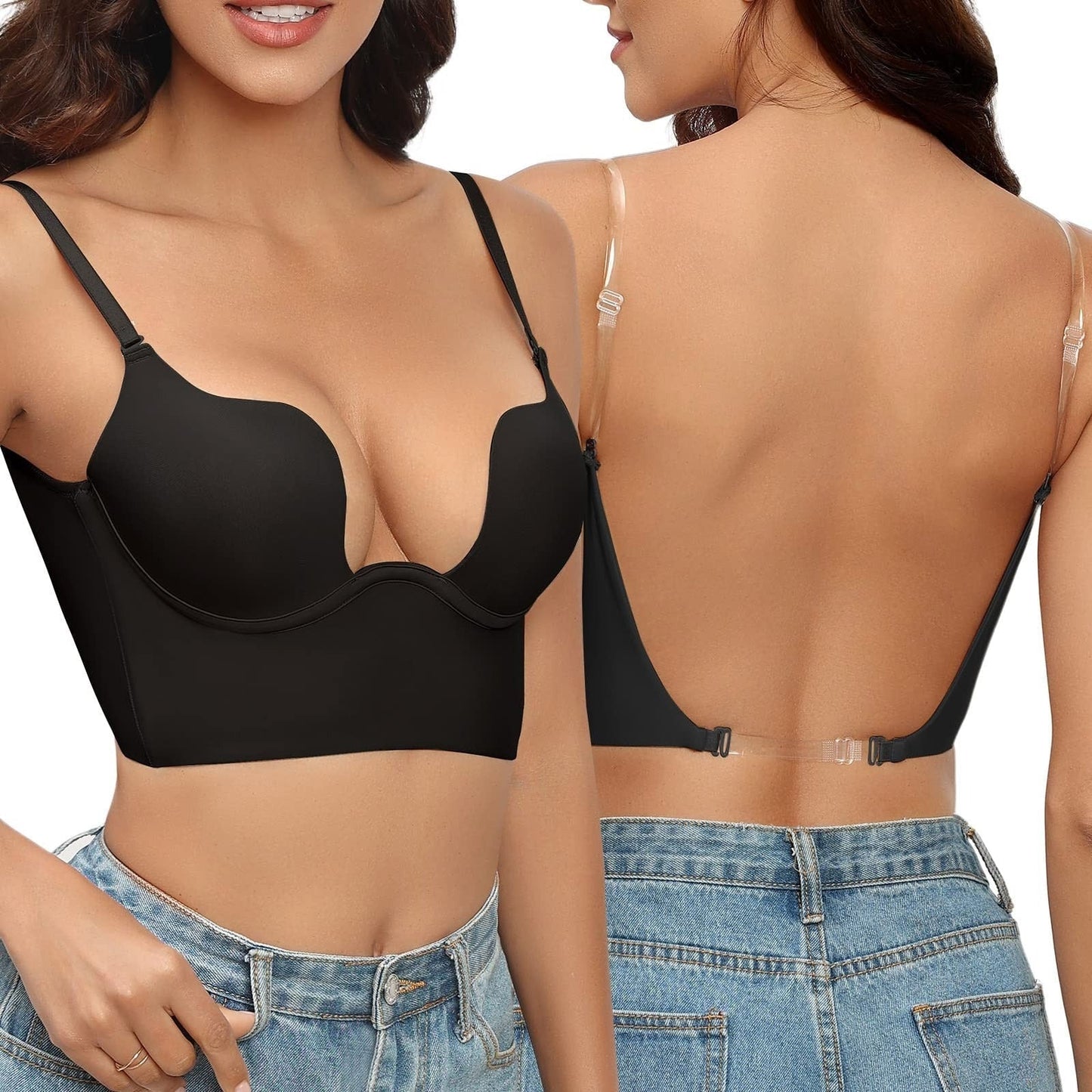 Women’s Backless Bra – Longline Seamless Fit – Molded Cups – Adjustable Straps