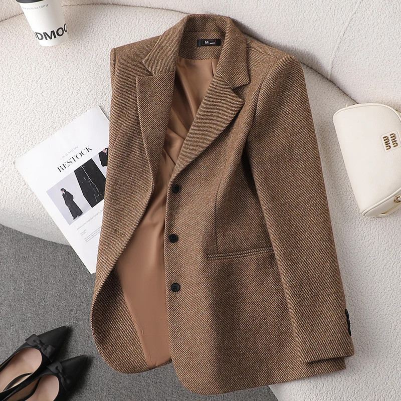 Women’s Blazer – Wool Tailored Fit – Single-Breasted – Turn-Down Collar Formal Jacket