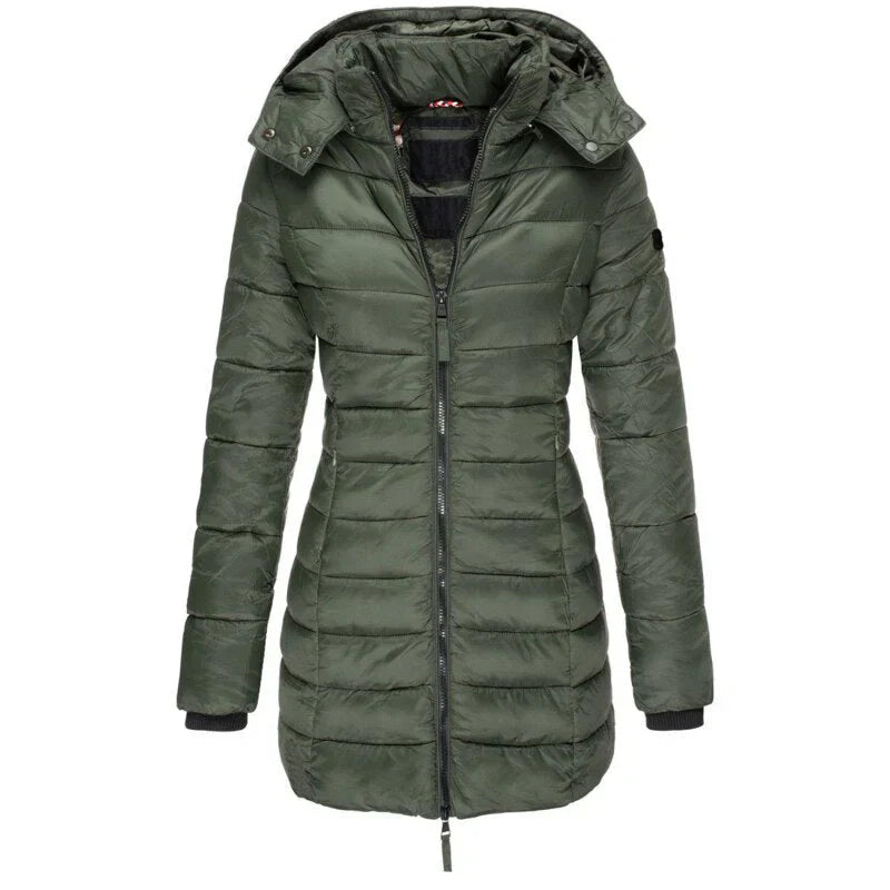 Women's mid length slim hooded jacket