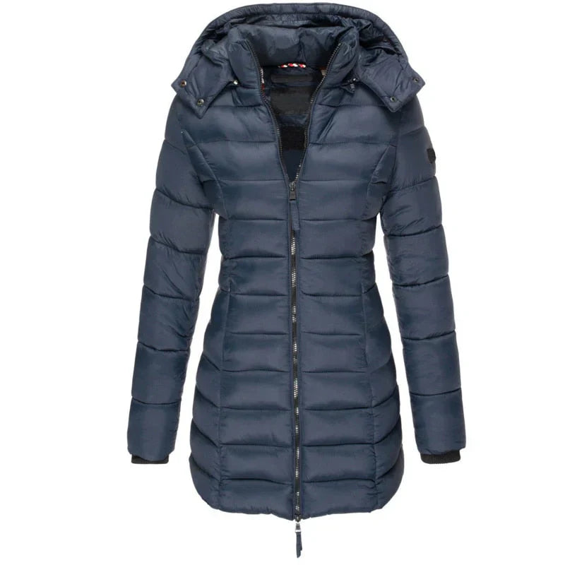 Women's mid length slim hooded jacket