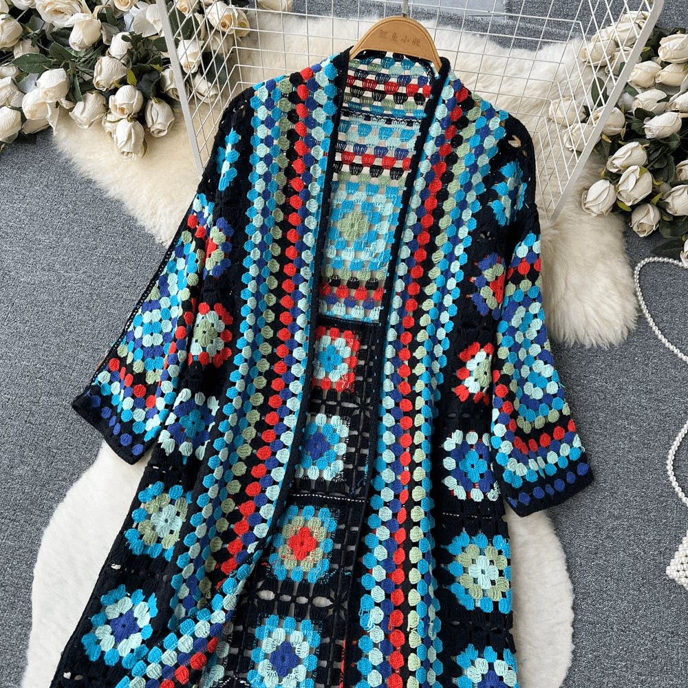 Women's bohemian long sleeve shawl cardigan