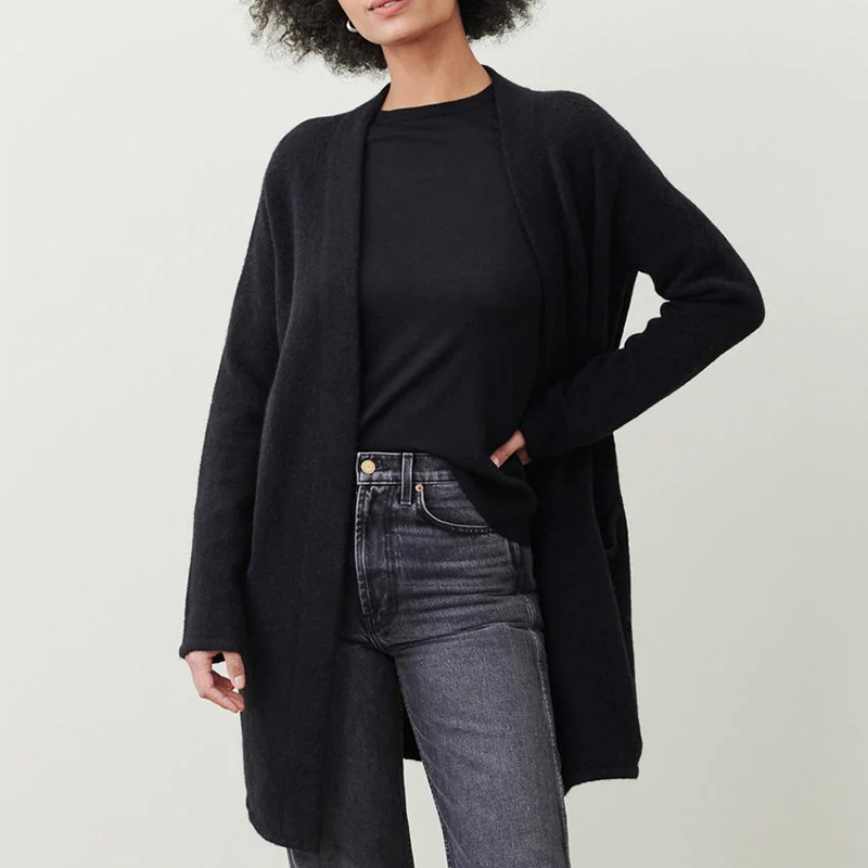 Women’s Cardigan – Relaxed Fit – Wool Knit – Open Front – Long Sleeve – With Pockets