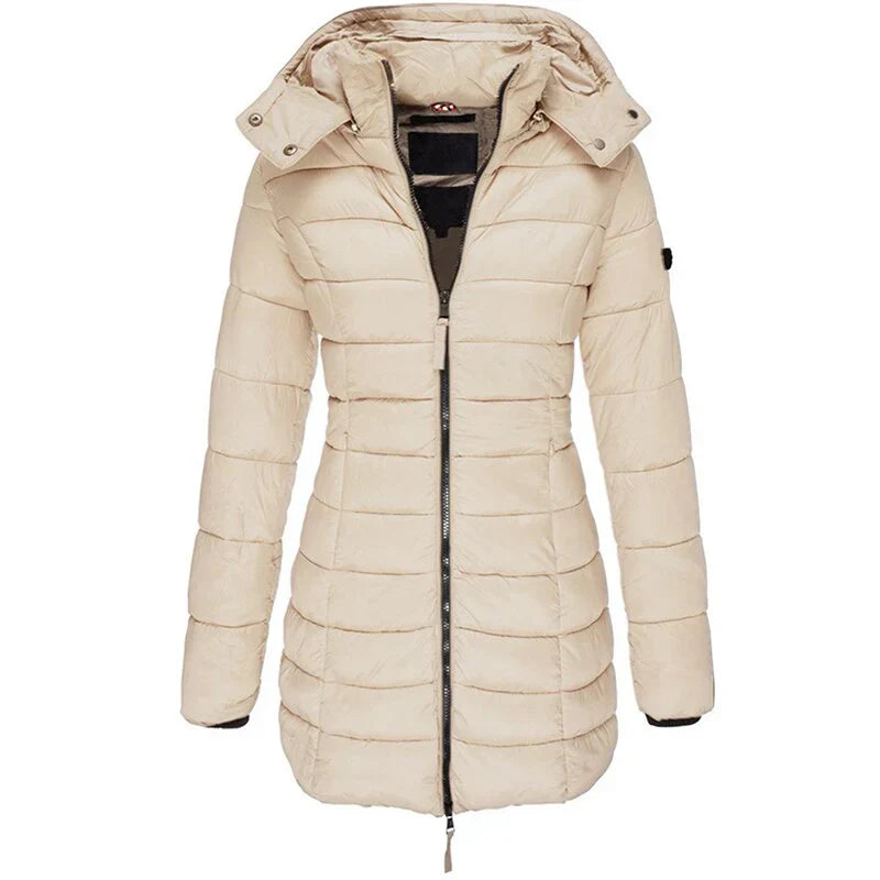 Women's mid length slim hooded jacket