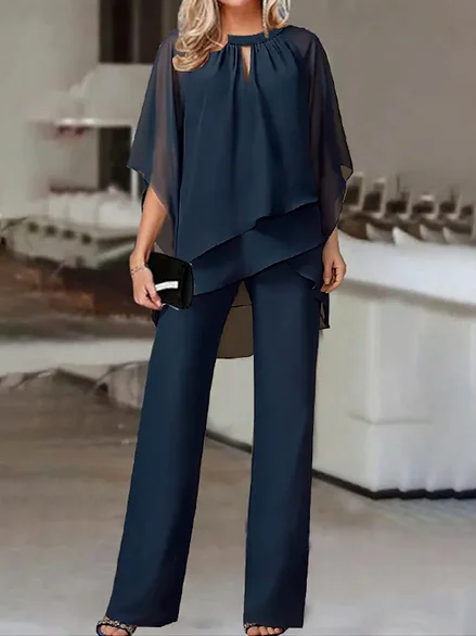 Women's urban loose two piece set with elegant round neckline