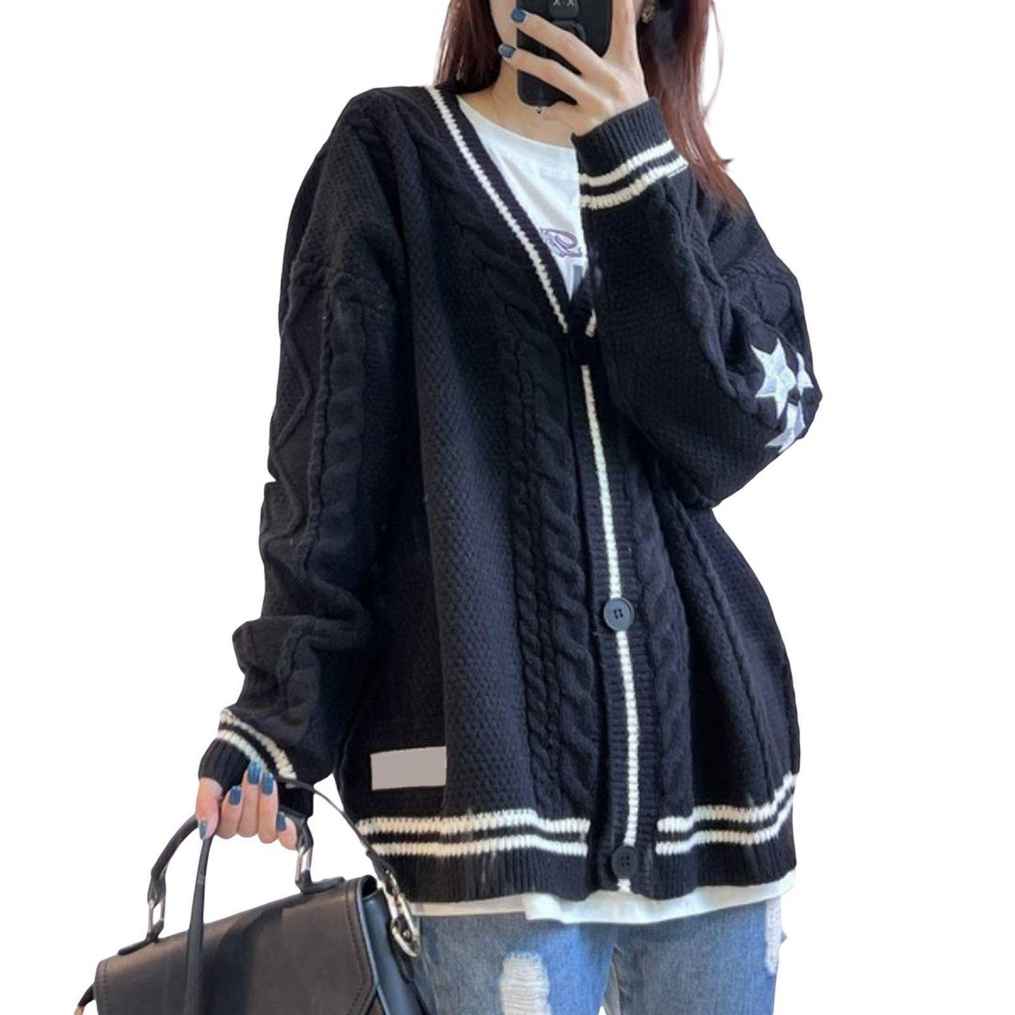 Women’s Cardigan – Wool Knit – Oversized Fit – Batwing Sleeves – V-Neck Button Front