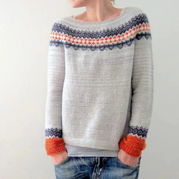 Women’s Sweatshirt – Relaxed Fit – Fuzzy Knit – Wide Neckline – Forest Graphic Pattern