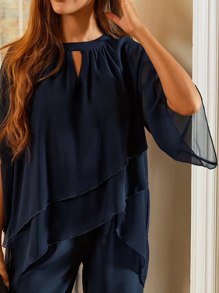 Women's urban loose two piece set with elegant round neckline