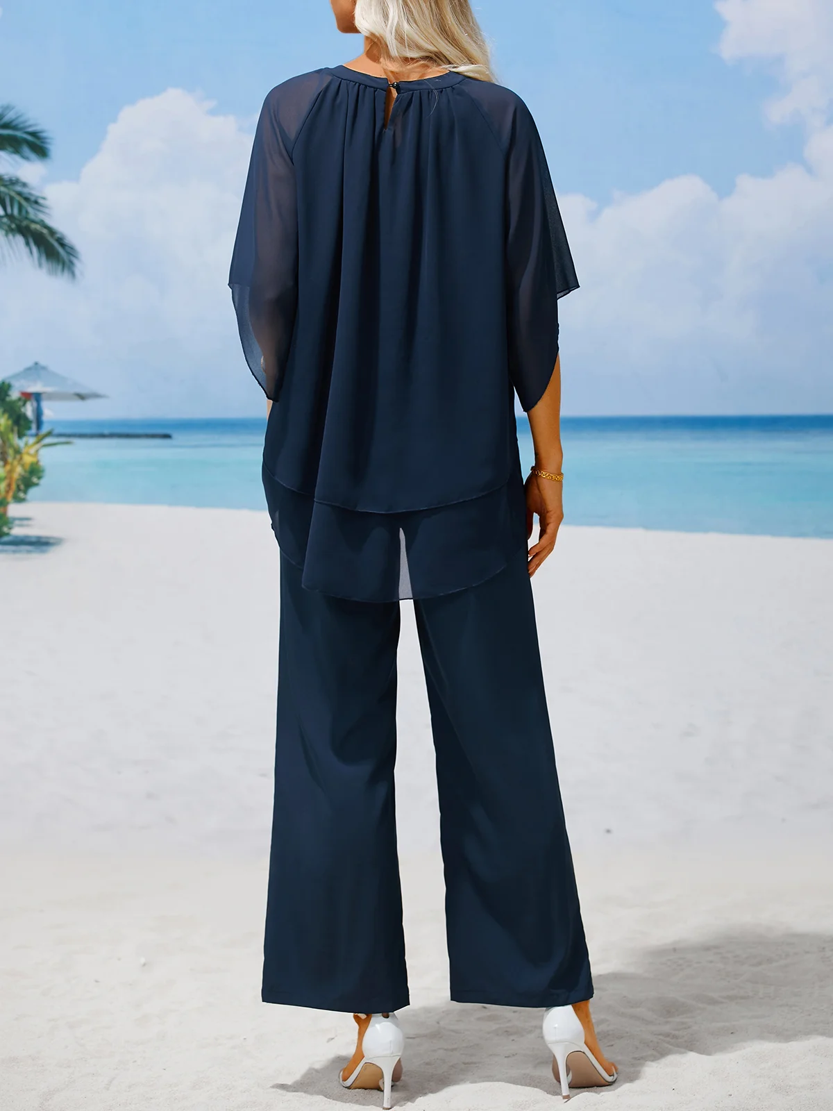 Women's urban loose two piece set with elegant round neckline