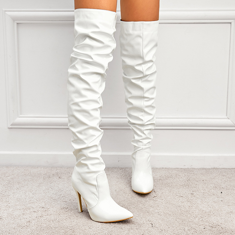 Women’s Over-the-Knee Boots – Patent Leather – Pointed Toe – Slouchy Stiletto Heel