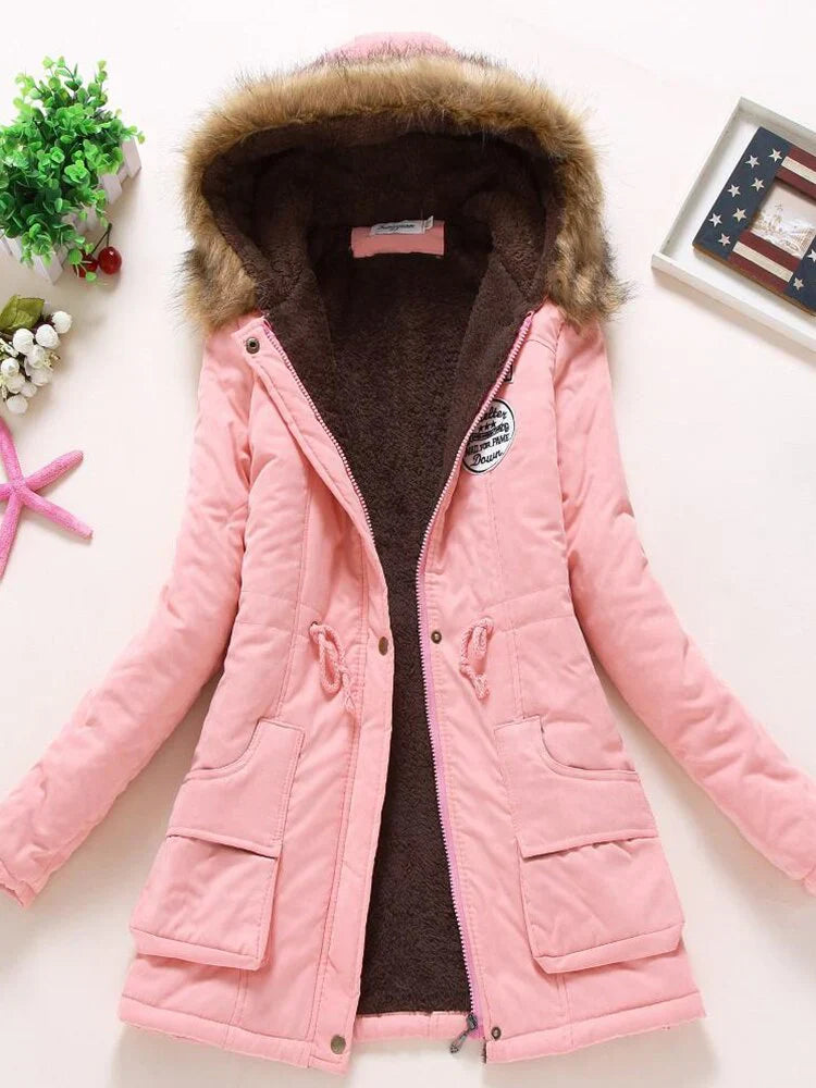 Women’s Parka Jacket – Fleece Lined – Water Resistant – Faux Fur Hood – Drawstring Waist