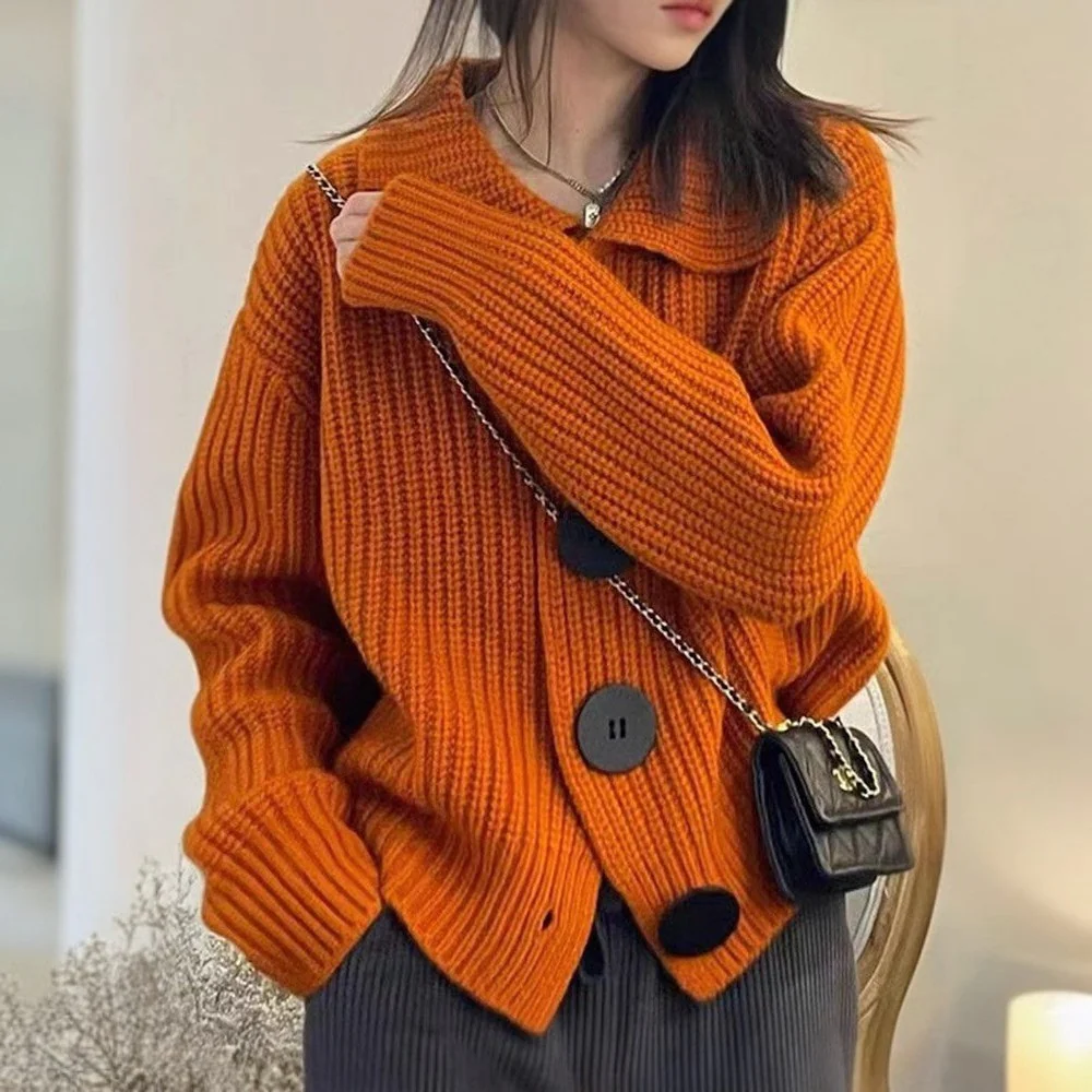 Loose Lapel Button Sweater