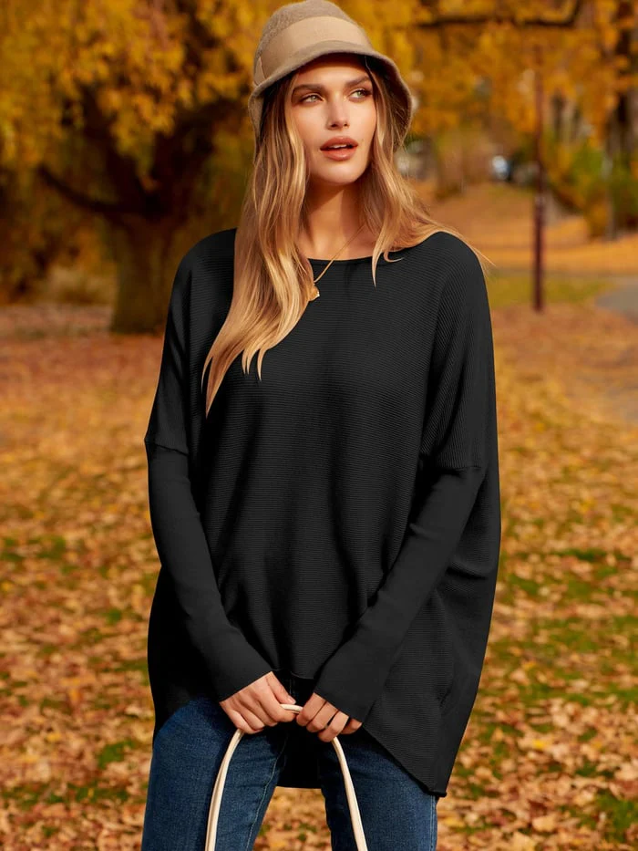 Women’s Sweater – Oversized Fit – Soft Wool Knit – Long Sleeve Pullover – Asymmetrical Hem