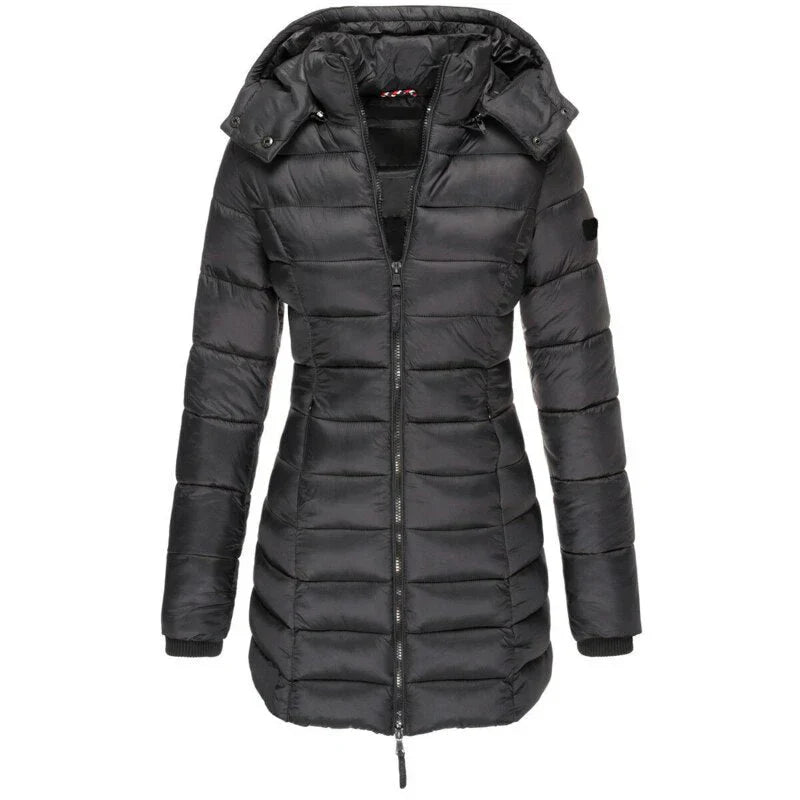 Women's mid length slim hooded jacket