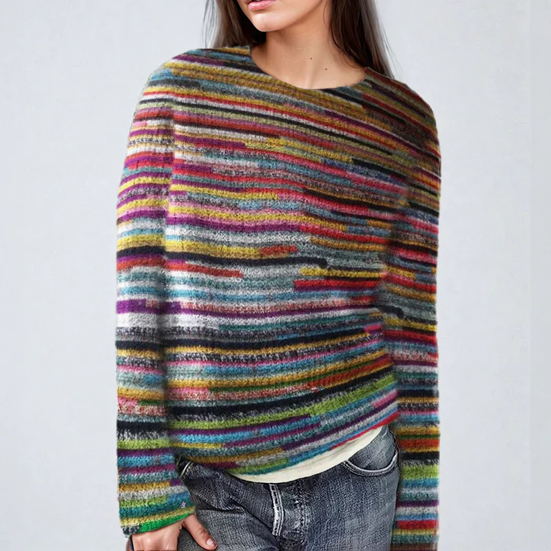 Women's colorful striped printed sweater