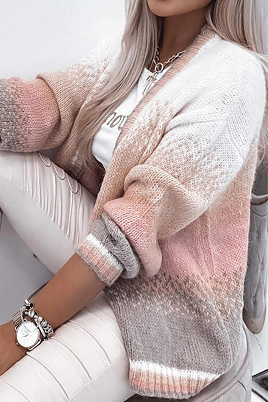 Women’s Cardigan – Oversized Fit – Wool Blend Knit – Open Front Long Sleeve