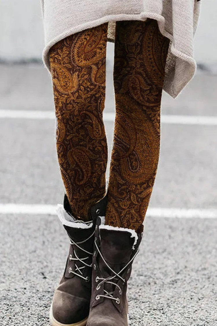 Women’s Leggings – Vintage Paisley Print – Slim Fit – Stretch Fabric – Full Length