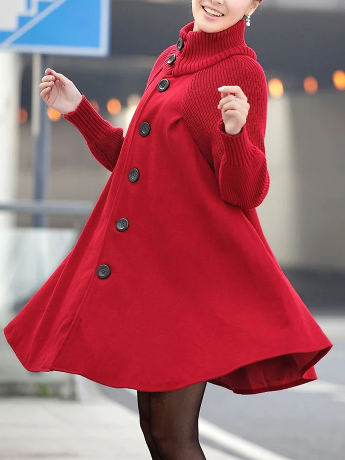 Women's mid-length high-neck button-down loose trench coat
