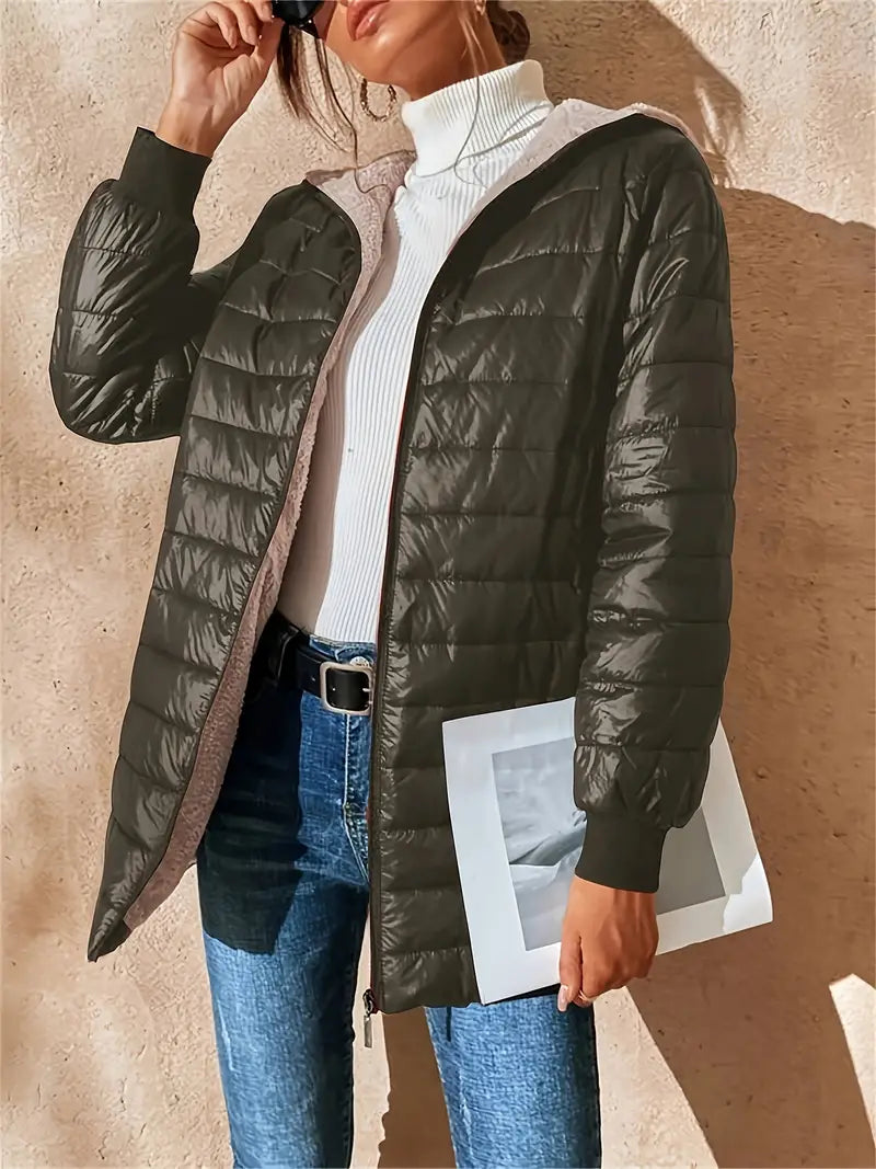 Women's mid-length hooded quilted jacket