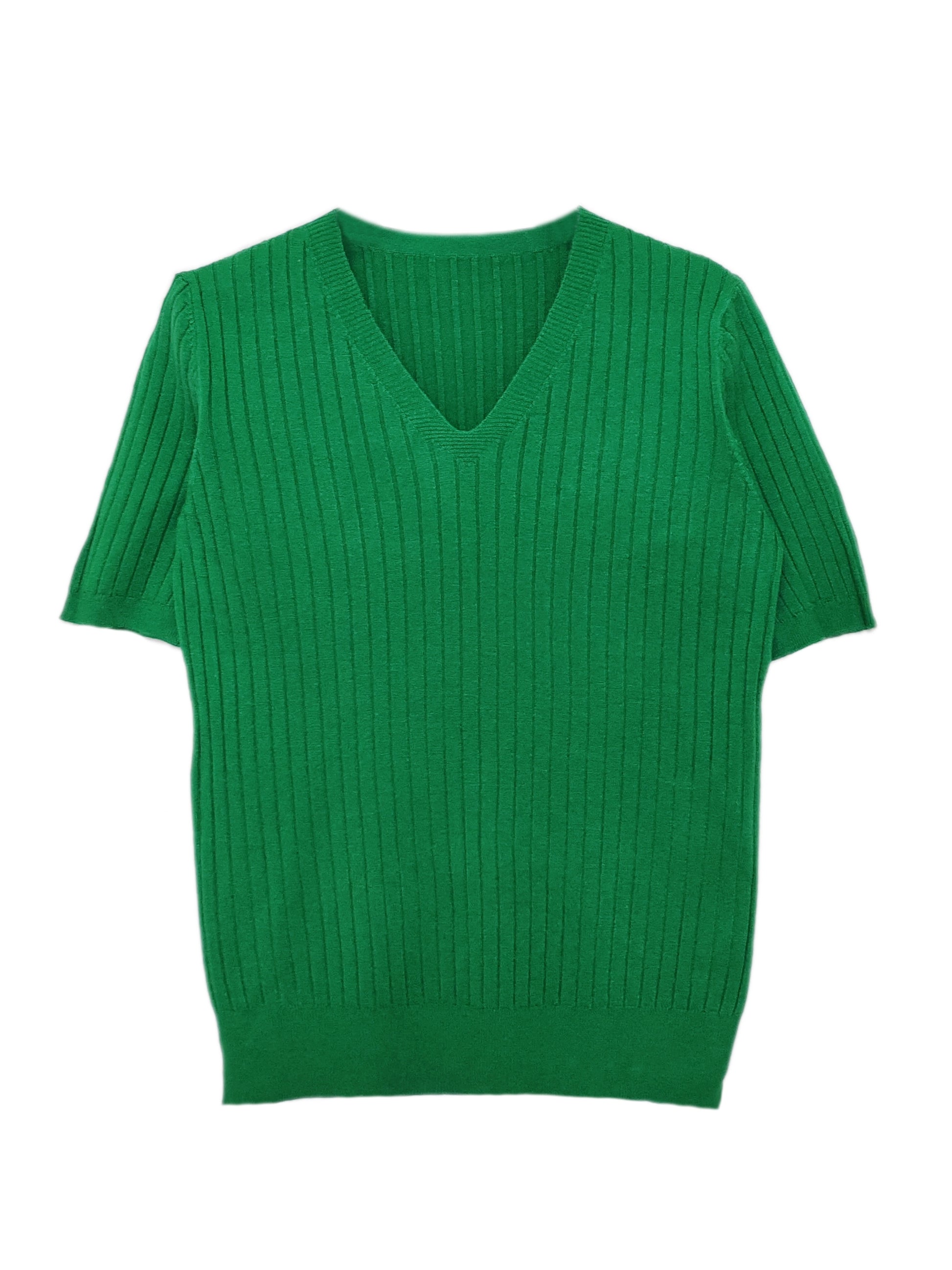 Ribbed Knit Flattering Fit V-Neck Top