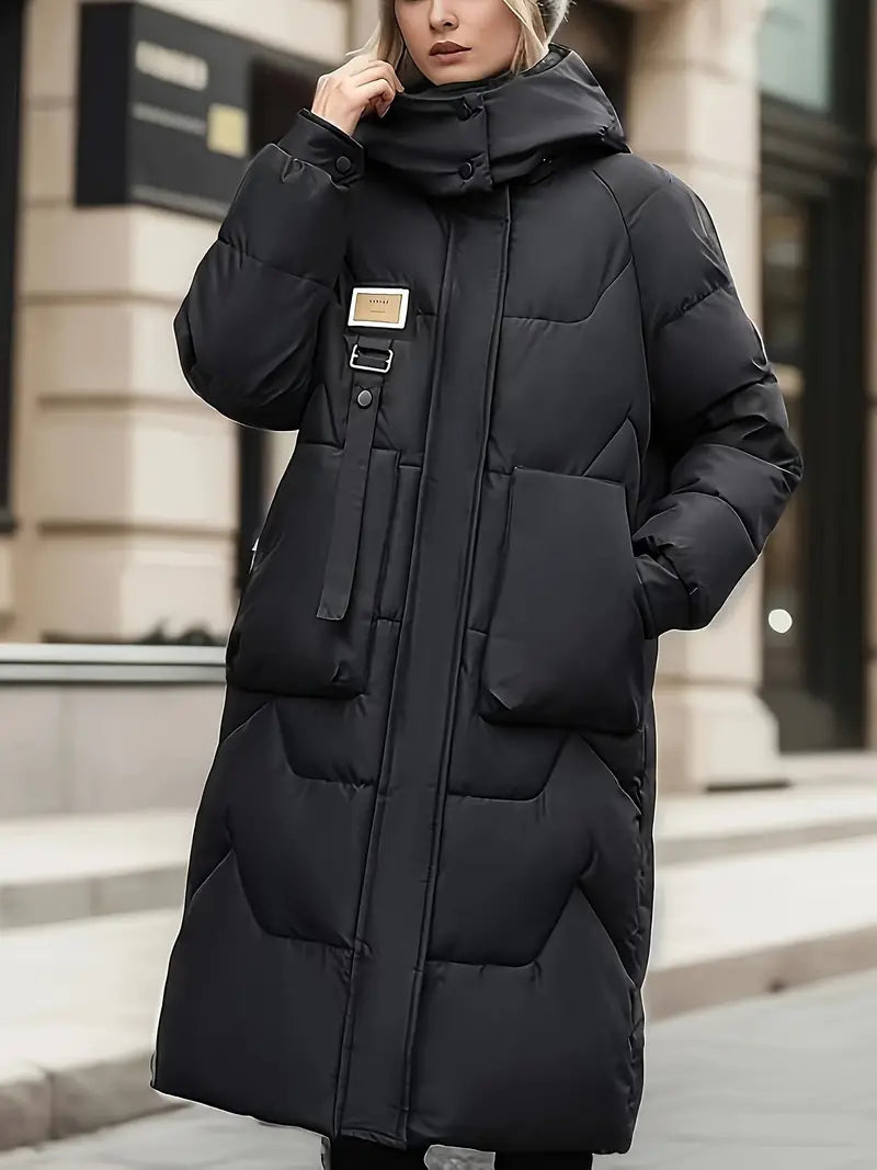 Women's solid zip-up hooded padded coat