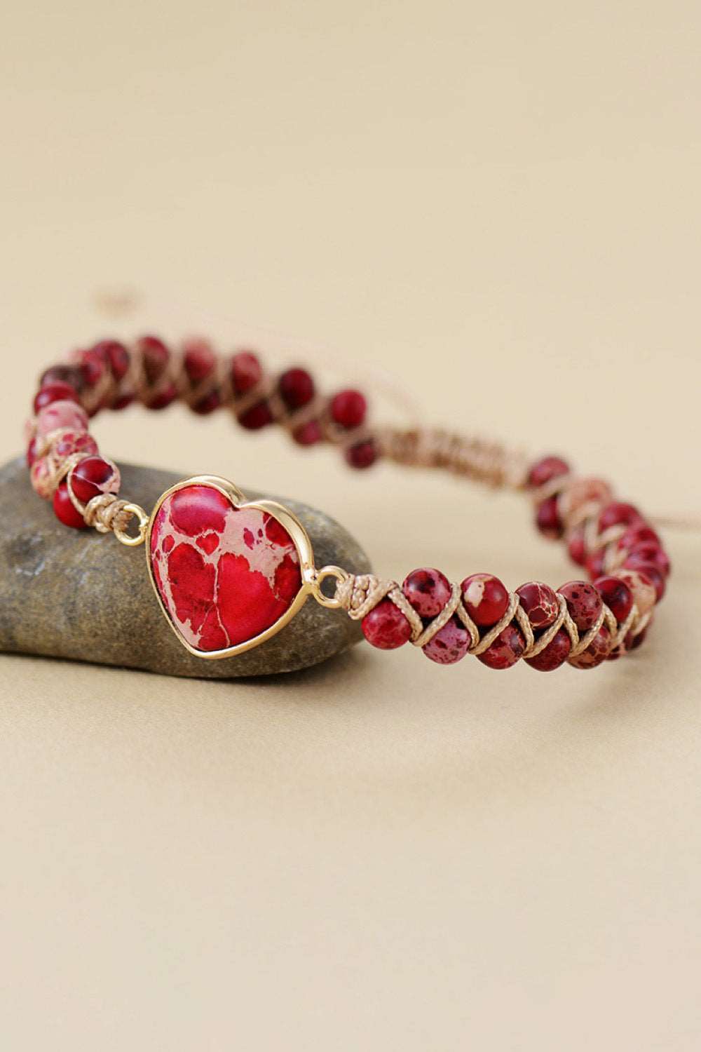Heart-Shaped Handmade Stone Bead Bracelet