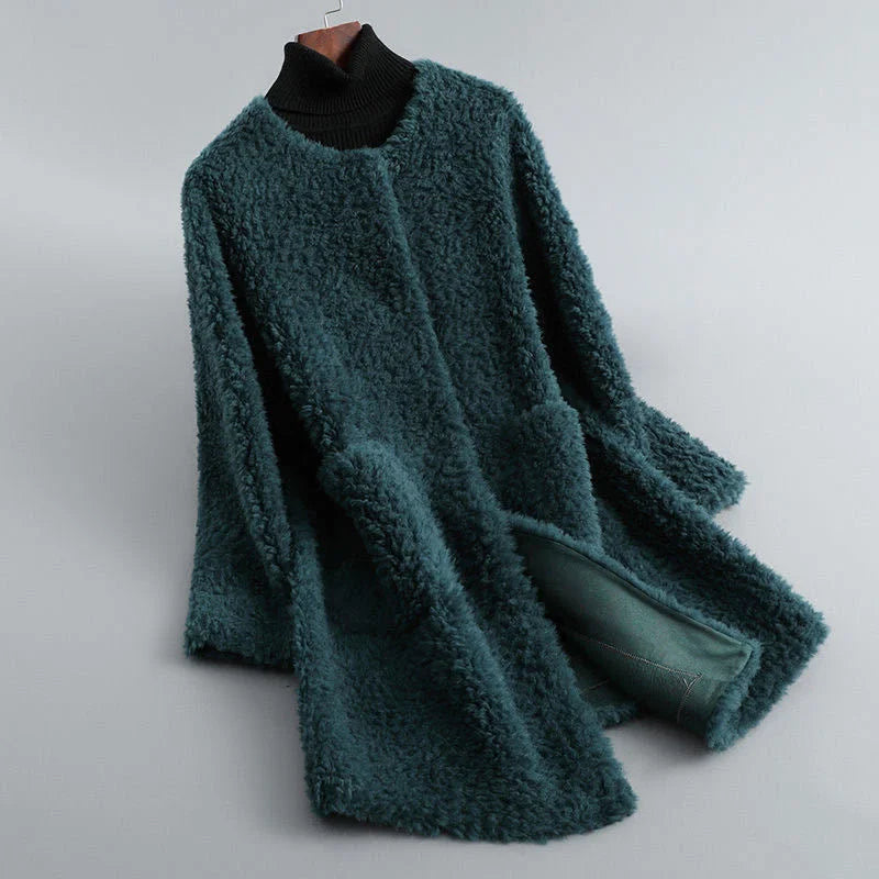 Women's long winter jacket made of teddy fur