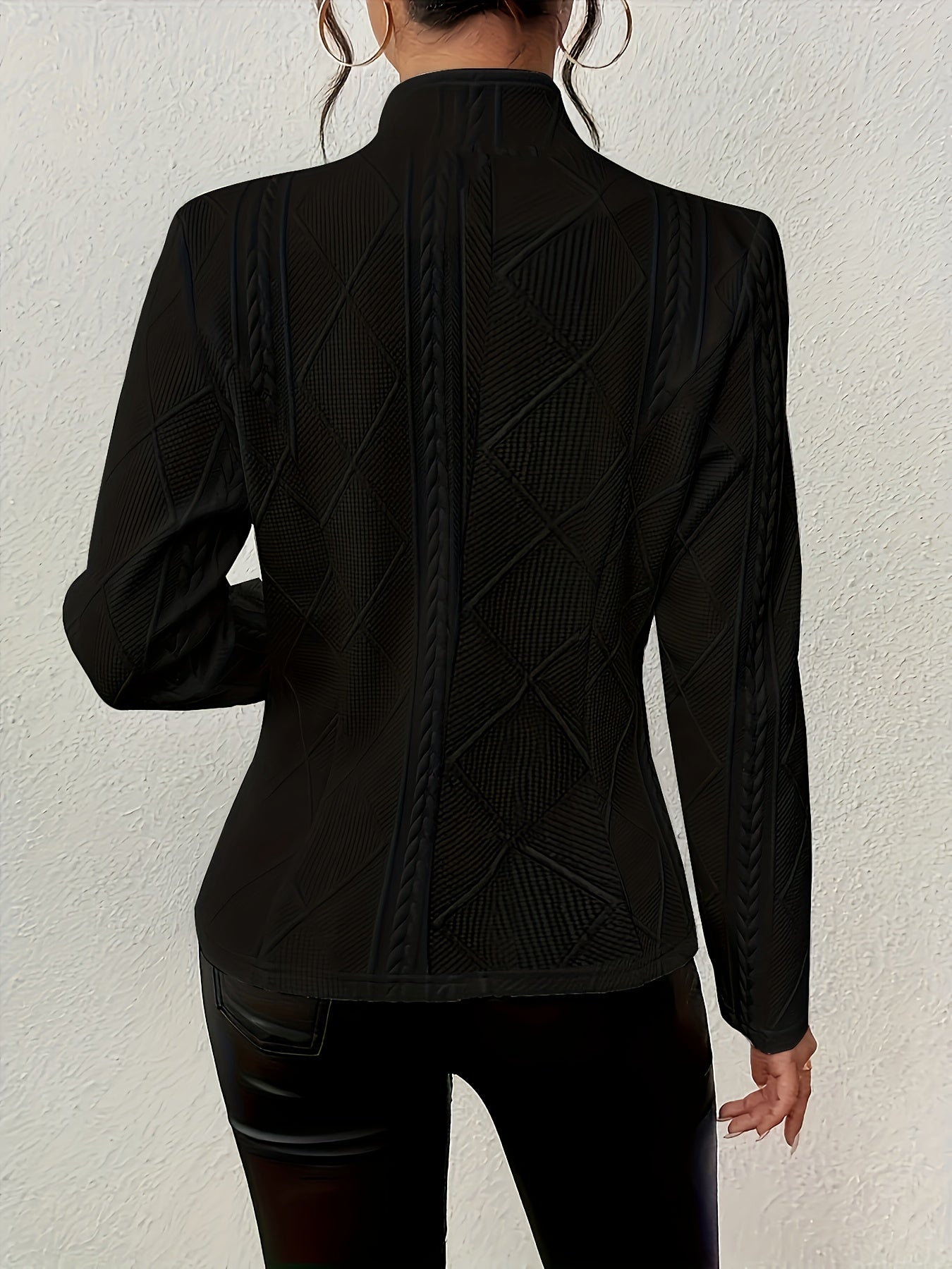 Geometric Button-Up Long-Sleeve Blazer Jacket