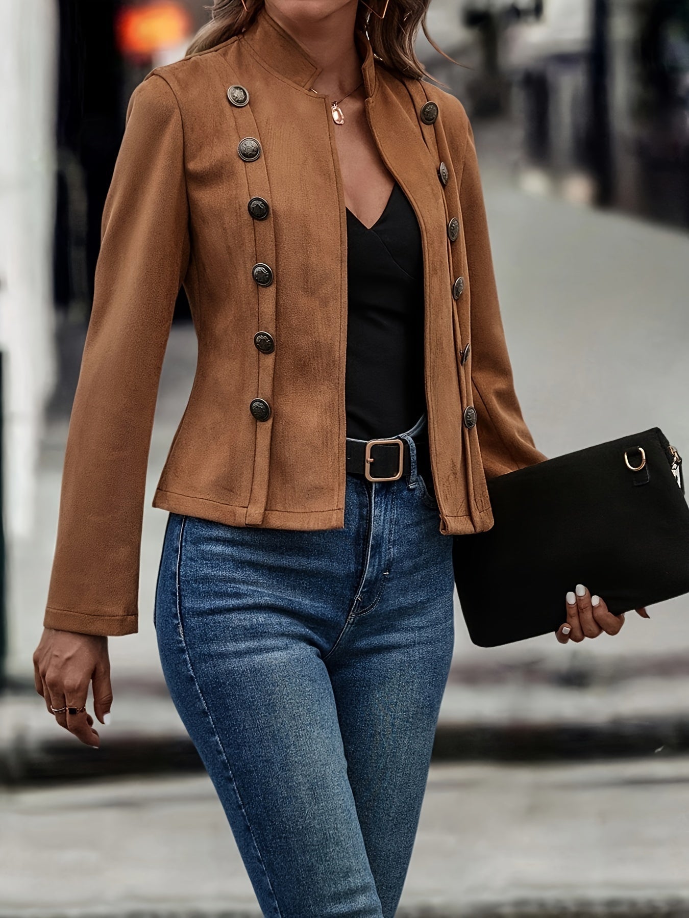 Women's double-breasted velvet retro jacket