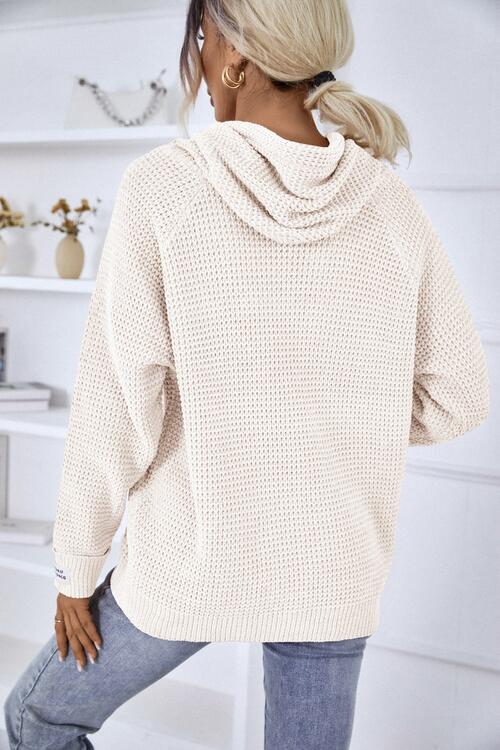 Women’s Knitted Hoodie - Relaxed Fit - Ribbed Cuffs & Hem - Drawstring Hood Casual Style