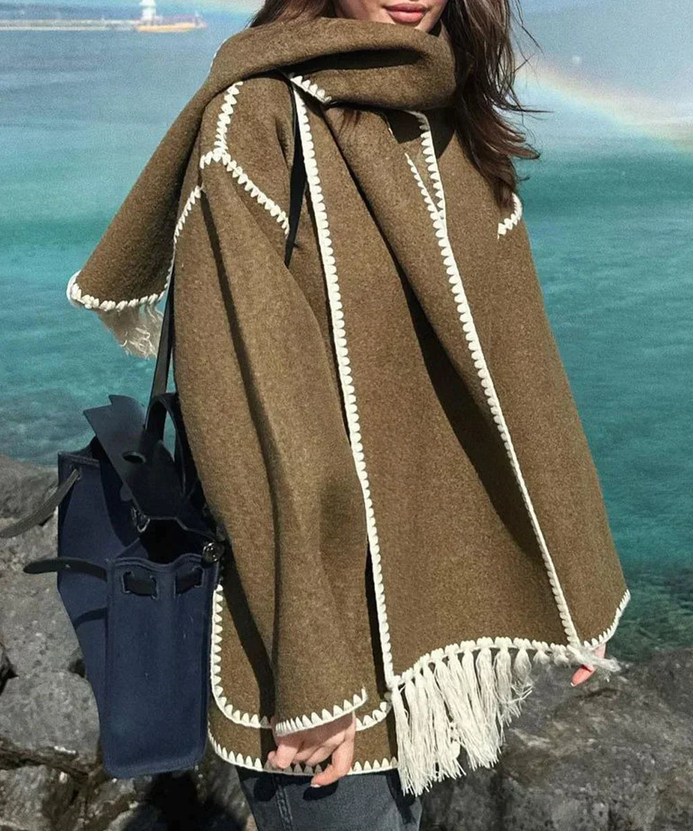 Women's coat with tassel scarf loose fit